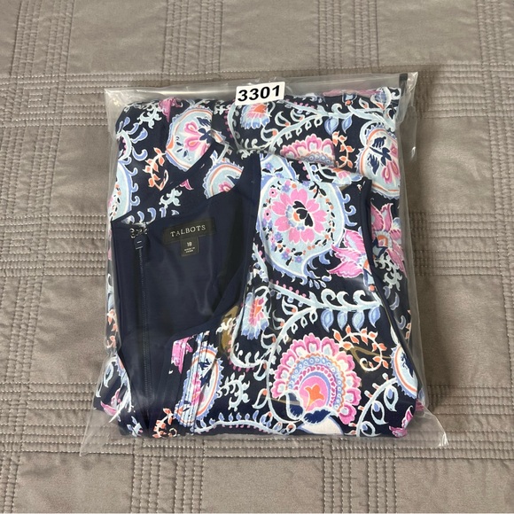 Talbots Maxi Dress Blue Pink Paisley Floral Sleeveless Empire Waist Splitneck 18 - Picture 13 of 14